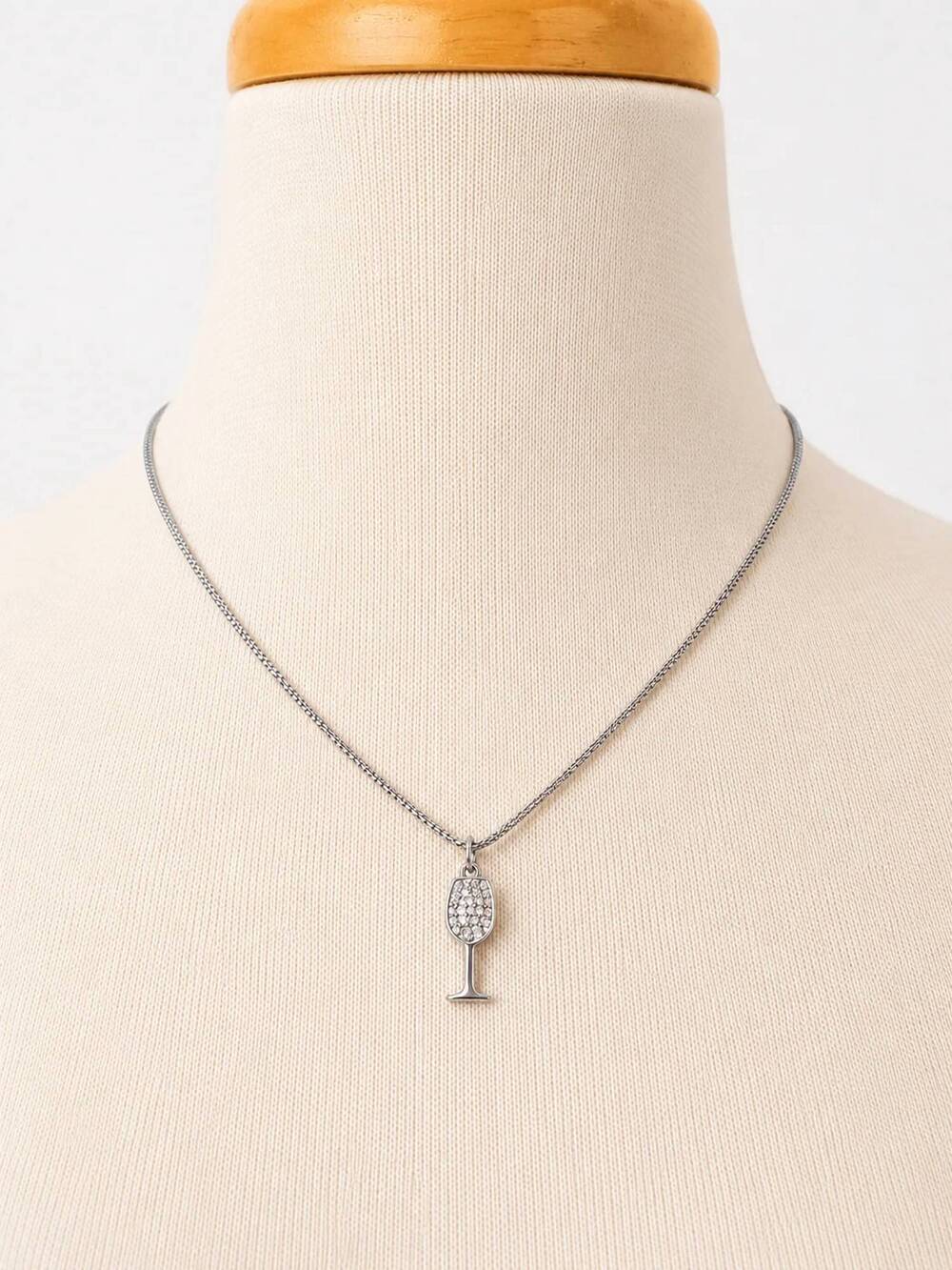 NEW NO WHINING DESIGNING women's sparkling wine glass pendant necklace in clear